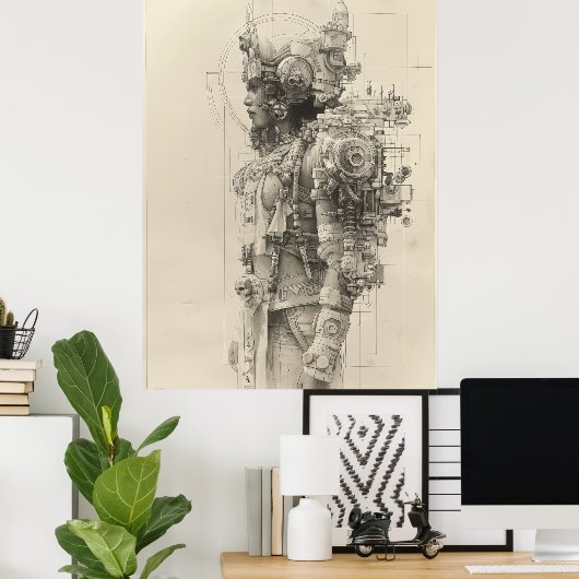 Ancient Aztec Tolteca God Pencil Sketch Poster (Heimbüro)