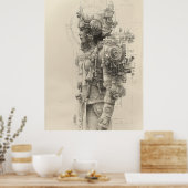 Ancient Aztec Tolteca God Pencil Sketch Poster (Küche)