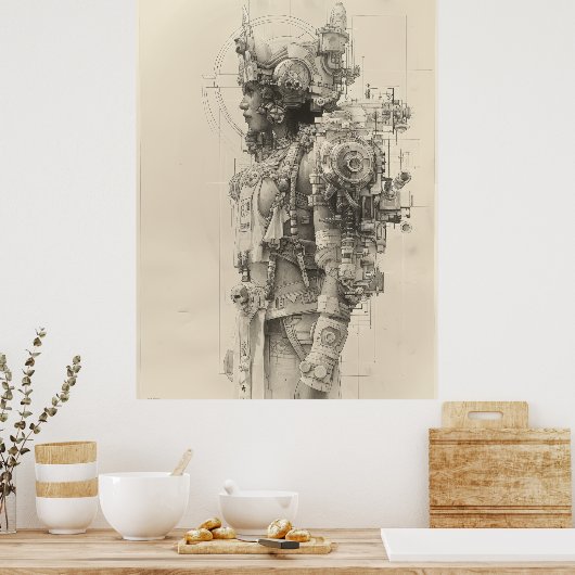 Ancient Aztec Tolteca God Pencil Sketch Poster (Küche)