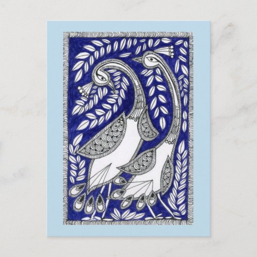 Ancient Blue Kalamkari Post Card Postkarte (Vorderseite)