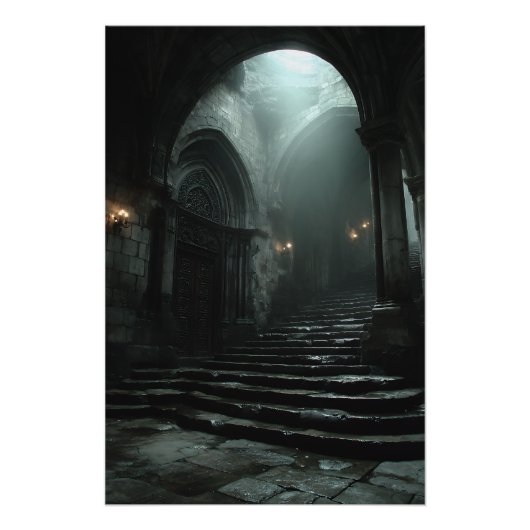 Ancient Cathedral Stairway Mist Light Poster (Vorderseite)