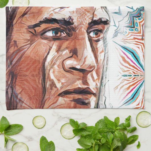 Ancient chieftan und Fraktal Muster Geschirrtuch (Gefaltet)