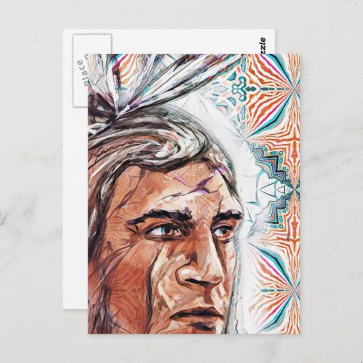 Ancient chieftan und Fraktal Muster Postkarte (Vorne/Hinten)