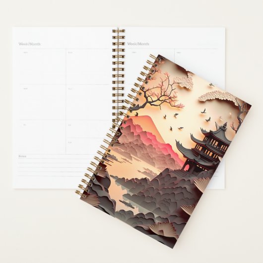 Ancient Chinese Scene Paper Cut Brown Planner Planer (Anzeige)