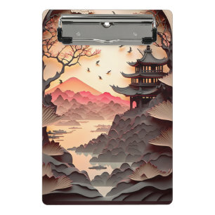 Ancient Chinese Scene Paper Cut Mini Clipboard Klemmbrett