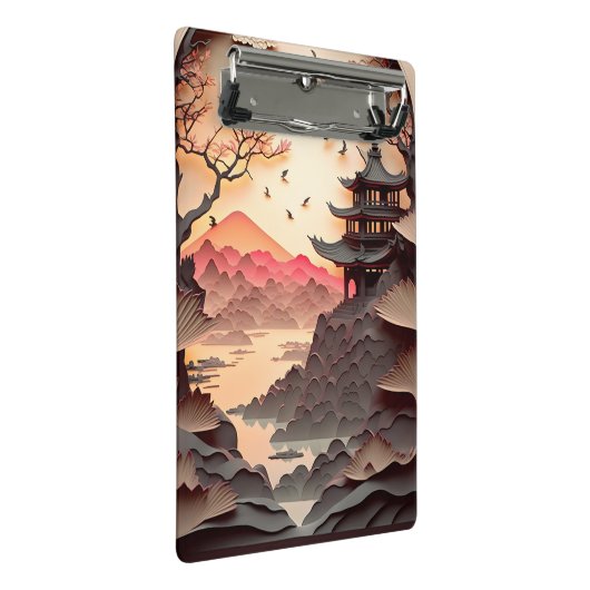 Ancient Chinese Scene Paper Cut Mini Clipboard Mini Klemmbrett (Schrägansicht)