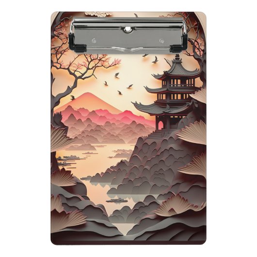Ancient Chinese Scene Paper Cut Mini Clipboard Mini Klemmbrett (Vorderseite)