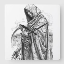 Ancient Chronos Marble Statue - Father Time with S Quadratische Wanduhr