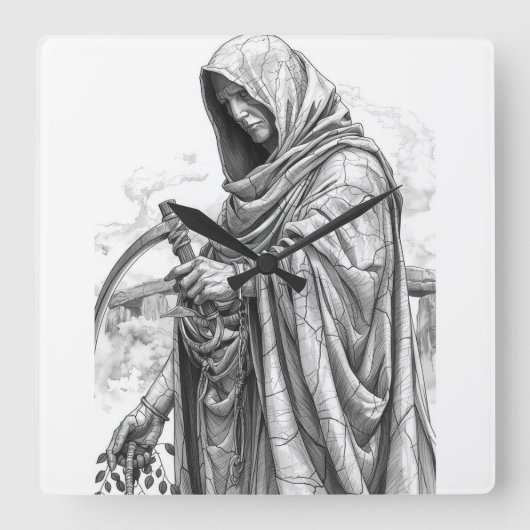 Ancient Chronos Marble Statue - Father Time with S Quadratische Wanduhr (Vorderseite)