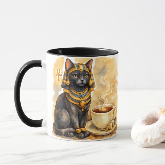 Ancient Egyptian Cat Mystical Bastet Art Tasse (Mit Donut)