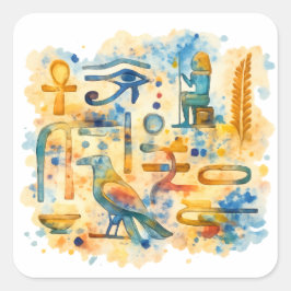 Ancient Egyptian Eye of Horus & Pharaoh symbols Quadratischer Aufkleber