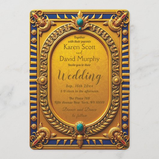 Ancient Egyptian Gold Wedding Invitation Einladung (Vorderseite)