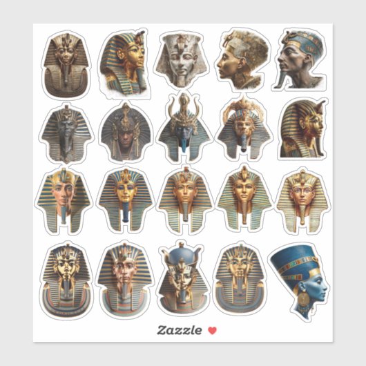 Ancient Egyptian Pharaoh Faces Stickers | Gold 3D Aufkleber (Blatt)