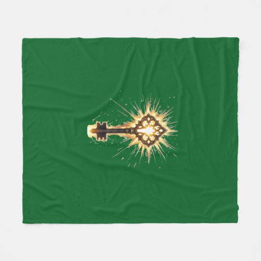 Ancient Fantasy Key with Magical Light – Radiant E Fleecedecke (Vorderseite (Horizontal))