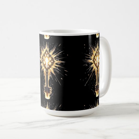 Ancient Fantasy Key with Magical Light – Radiant E Kaffeetasse (VorderseiteRechts)