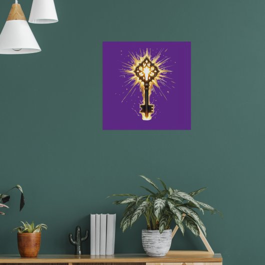 Ancient Fantasy Key with Magical Light – Radiant E Poster (Wohnzimmer 1)
