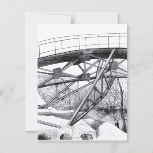 Ancient Footbridge pencilart Monochrome Dankeskarte (Rückseite)