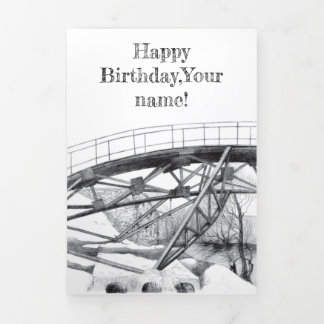 Ancient Footbridge pencilart Monochrome Dreifach Gefaltete Karte