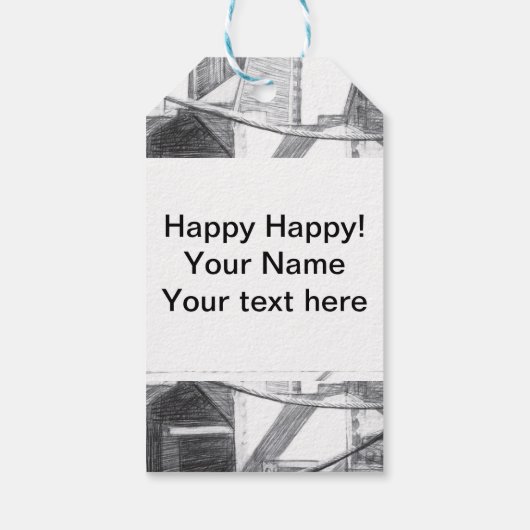 Ancient Footbridge pencilart Monochrome Geschenkanhänger (Rückseite)