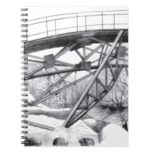 Ancient Footbridge pencilart Monochrome Notizblock (Vorderseite)