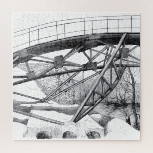 Ancient Footbridge pencilart Monochrome Puzzle (Vertikal)