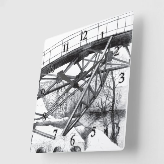 Ancient Fußbrücke Pencilart Monochrome Quadratische Wanduhr (Winkel)
