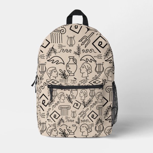 Ancient Greece Line Art Pattern Bedruckter Rucksack (Vorderseite)