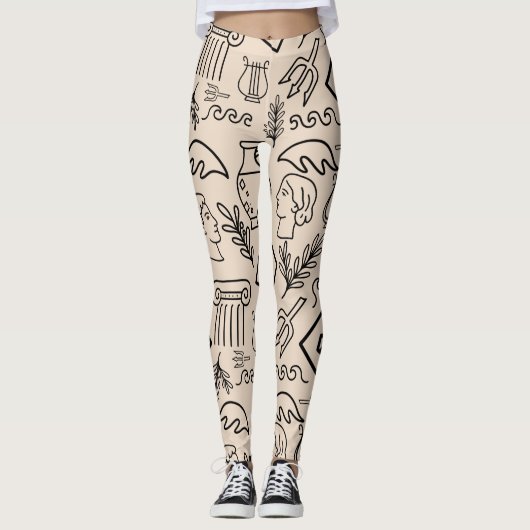 Ancient Greece Line Art Pattern Leggings (Vorderseite)