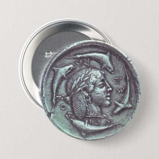ancient Greek coin dolphins portrait button (Vorne & Hinten)