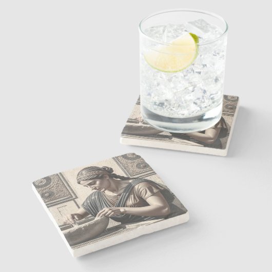 Ancient Greek Mosaic Woman Home Decor Steinuntersetzer (Seitenansicht)