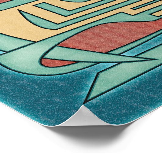 Ancient Guardian - Green & Red Geometric Abstrakt Poster (Ecke)