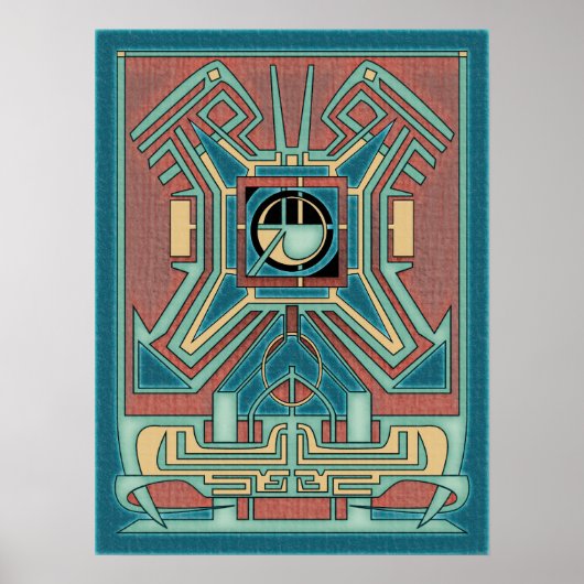 Ancient Guardian - Green & Red Geometric Abstrakt Poster (Vorne)