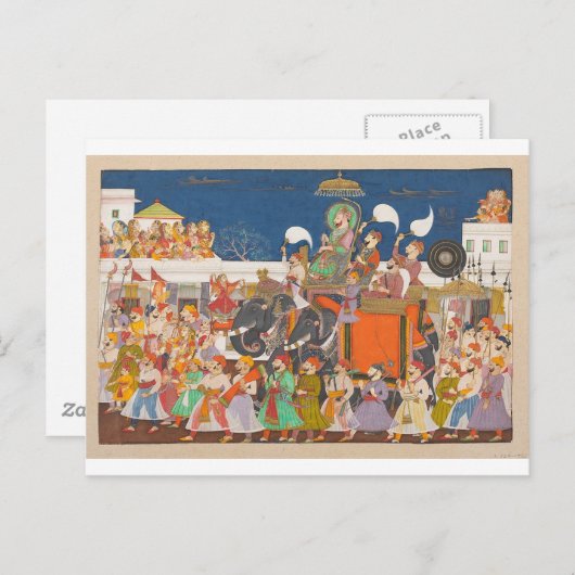 ANCIENT INDIA ROYAL ELEPHANT PROZESSION POSTKARTE (Vorne/Hinten)