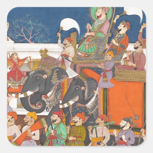 ANCIENT INDIA ROYAL ELEPHANT PROZESSION QUADRATISCHER AUFKLEBER (Vorderseite)