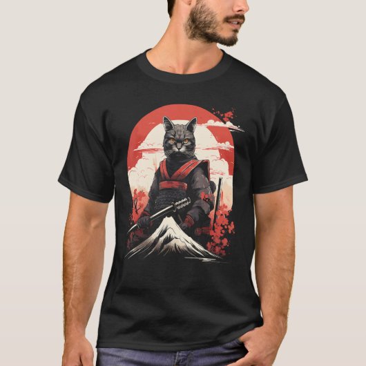 Ancient Japan Warrior Ninja Cat Samurai Kitty T-Shirt (Vorderseite)