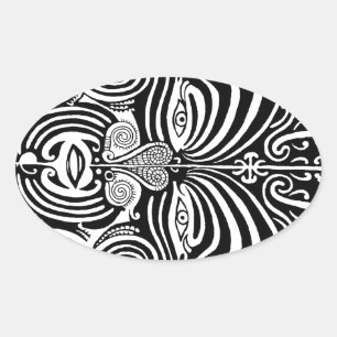 Ancient Maori Moko Stamm Tattoo Design. Ovaler Aufkleber