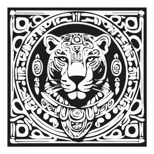 Ancient Mayan Style Jaguar Warrior Tribal Mask Art Fotodruck (Vorne)