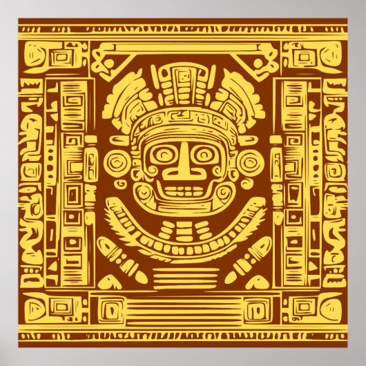 Ancient Mayan Sun God Mask Tribal Art Poster (Vorne)