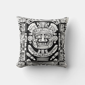 Ancient Mayan Sun God Mask Tribal Art Throw Pillow Kissen