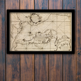 Ancient nautical map of the Pacific Ocean Poster
