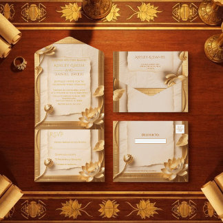 Ancient Papyrus Gold Lotus Egyptian Wedding Foil All-in-One-Einladung