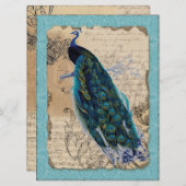 Ancient Peacock Brautparty Einladung - Aqua Blue (Vorne/Hinten)