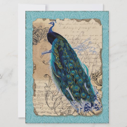 Ancient Peacock Brautparty Einladung - Aqua Blue (Vorderseite)