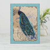 Ancient Peacock Brautparty Einladung - Aqua Blue (Stehend Vorderseite)