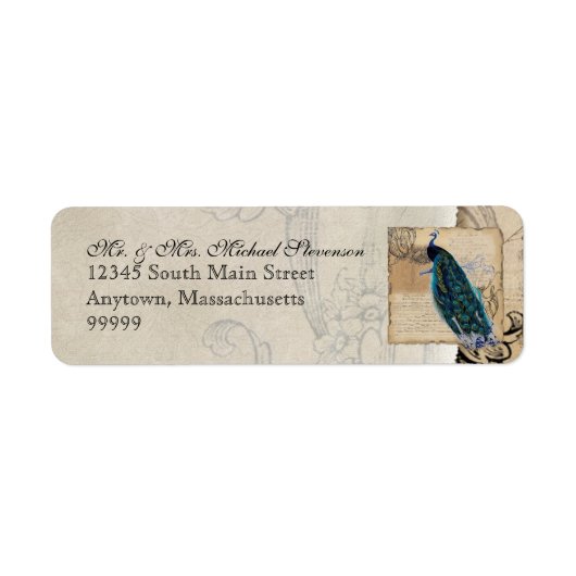 Ancient Peacock Matching Address Label - Aqua Blue (Vorne)