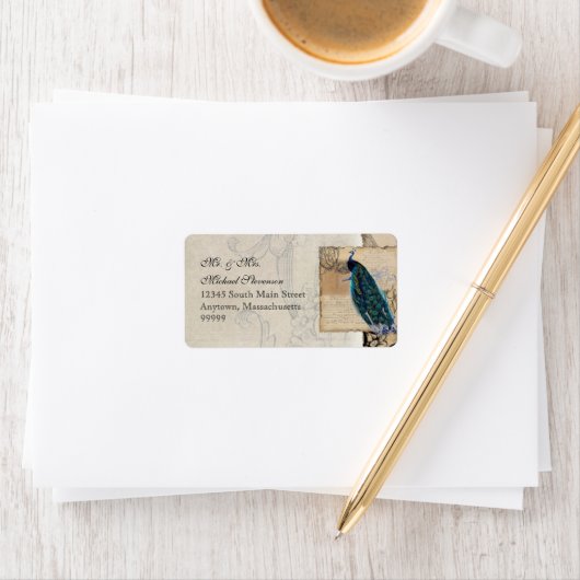 Ancient Peacock Matching Address Label - Aqua Blue Adressaufkleber (Insitu)
