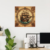 Ancient Pirate Sailing Ship 3 Poster (Heimbüro)