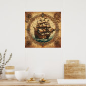 Ancient Pirate Sailing Ship 3 Poster (Küche)