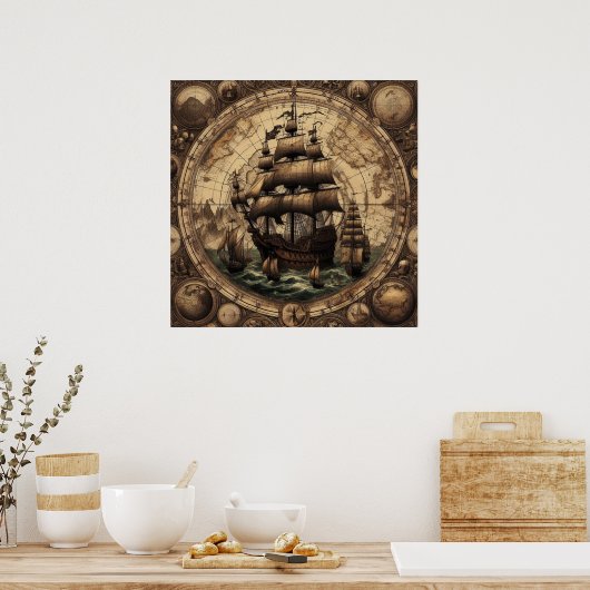 Ancient Pirate Segelschiff 1 Poster (Küche)