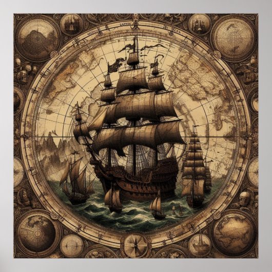 Ancient Pirate Segelschiff 1 Poster (Vorne)